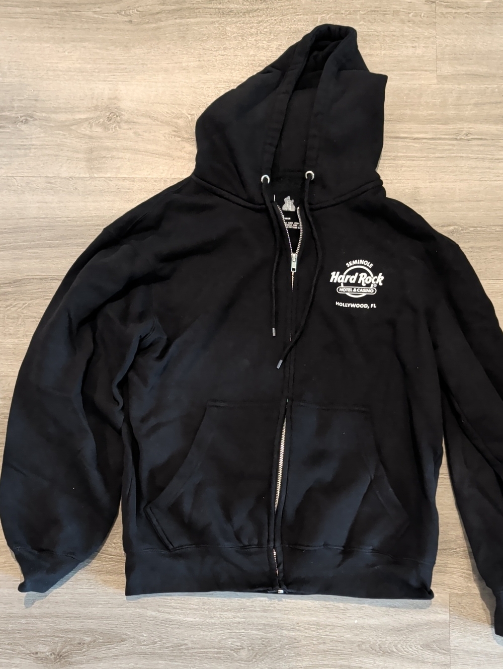 Hard Rock Cafe Black Zip-Up Hooded Jacket with White Logo